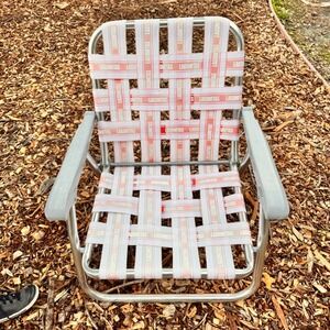 Lagunitas Folding Lawn Chair Set Low Aluminum Webbed Red‎ White Outdoor Beach
